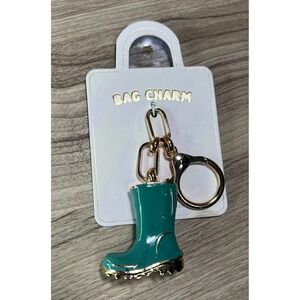 Anthropologie Splash Bag Rain Boot Bag Charm Keychain Green Multi Gold tone New